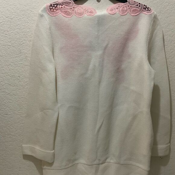 NEW ITALY TRICOT CHIC NEW  EMBROIDERED FRONT WHITE PINK SWEATER 10   COTTON 100% - Picture 5 of 10